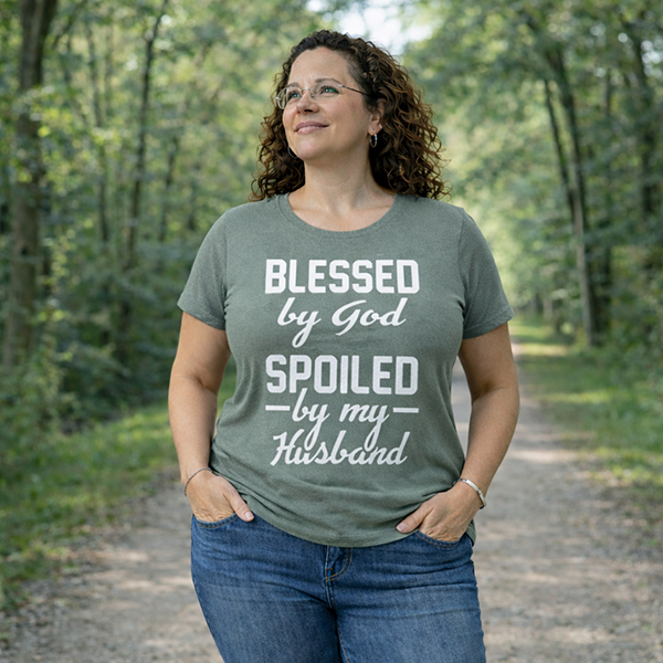 Blessed by God, Spoiled by My Husband - Grey Concrete Heather