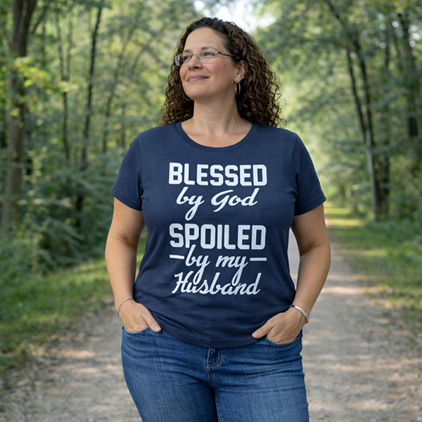 Blessed by God, Spoiled by My Husband - True Navy Heather